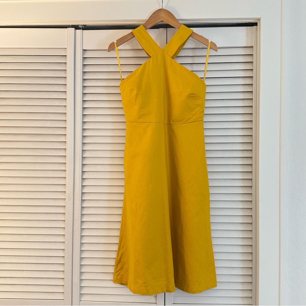 Ann Taylor Yellow Linen High Dress 0P